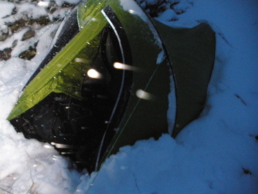 My tent after a few hours of snow & a good shaking, more snow was to come!